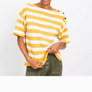 LOFT Yellow and White Striped Short Sleeve Tee Size Large